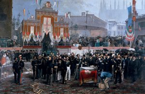 Zeremonie zur Grundsteinlegung der Galleria Vittorio Emanuele II in Mailand, 7. März von Domenico Induno