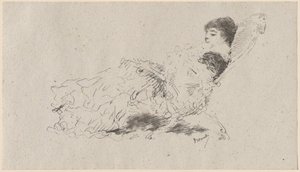 Die Tochter des Künstlers Eleonora auf einer Chaiselongue liegend von Domenico Morelli