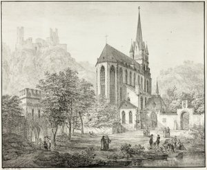 Stiftskirche Unserer Lieben Frau, mit Schloss Schönberg in Oberwesel am Rhein von Domenico Quaglio