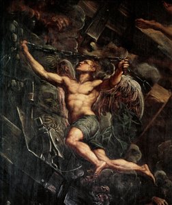 Der Abstieg Jesu Christi in die Vorhölle (Detail eines Engels) von Domenico Robusti Tintoretto