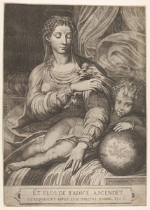 Madonna der Rose, sie greift nach einer Rose, die das Christuskind hält, 1560-75 von Domenico Tibaldi