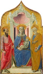 Madonna und Kind auf dem Thron mit Heiligen Petrus und Paulus von Domenico di Bartolo