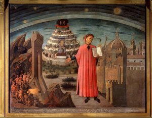 Dante Alighieri und seine Komödie. Porträt von Dante in der Göttlichen Komödie von Domenico di Michelino