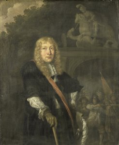 Porträt eines Offiziers der Leidener Bürgerwehr vor dem Tor des Hauptquartiers der St. Georgs-Wache von Domenicus van Tol