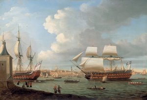 Foudroyant und Pégase betreten den Hafen von Portsmouth, 1782 von Dominic Serres