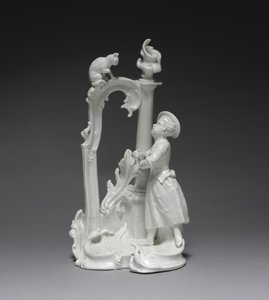 Figur eines Mädchens mit Katze, hergestellt von der Nymphenburger Porzellanmanufaktur, ca. 1770 (Porzellan)