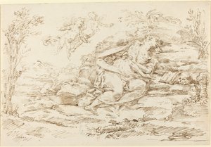 Büßende Magdalena mit Engeln in einer Landschaft (recto) von Donato Creti