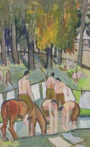 Soldaten an einem Bach, 1920 von Dora Carrington