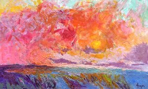 Lebendiger Sonnenuntergang am Meer von Dorothy Fagan