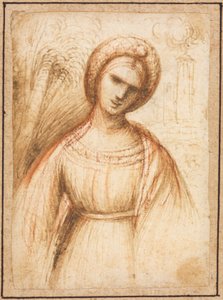 Dame in einer Landschaft recto, Brustlängenprofil einer alten Frau verso, ca. 1521 von Dosso Dossi