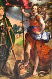 Madonna mit Jesuskind und St. Georg und Erzengel Michael (Detail), ca. 1518