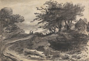 Landschaft mit Bäumen und zwei Figuren von Dr. Thomas Monro