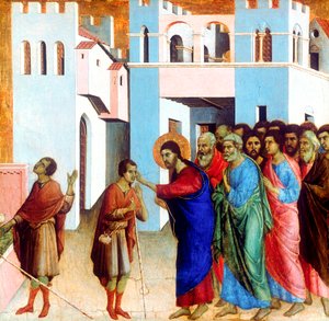 Jesus öffnet die Augen des Blindgeborenen, 1311 von Duccio di Buoninsegna
