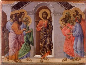 Der auferstandene Jesus erscheint den Aposteln. Maestà-Altarbild