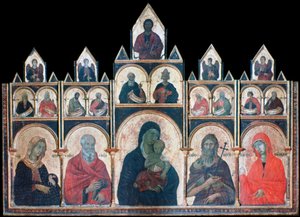 Die Heilige Jungfrau mit dem Christkind und Heiligen, um 1278-1318 von Duccio di Buoninsegna