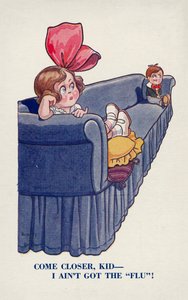 Mädchen flirtet mit einem Jungen auf einem langen Sofa von Dudley Buxton