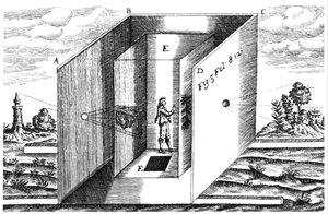 Camera Obscura, Illustration aus Athanasius Kirchers Ars Magna, Amsterdam, 1671