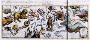 Himmelskarte der Sternbilder: Orion, Stier, Widder, Fische usw., 1666-1668 von Dutch School