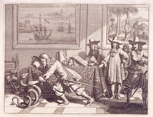Umgang mit einer Kobra, die die Räume der niederländischen Offiziere betreten hat, 1672