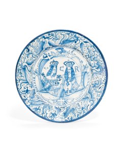 Delfter Blau-Weißes Königliches Doppelporträt-Ladegerät, ca. 1662-85