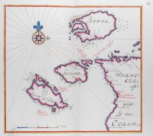 Karte eines Teils der Insel Ceram (Seram) und Bonoa (Pulau Boano) und Pulau Kelang und Pulau Manipa von Dutch School