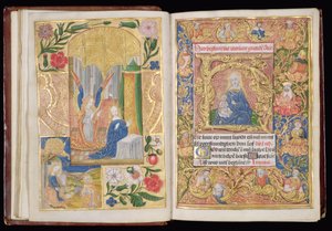 Ms 144, ff.13v-14r: Die Verkündigung und die Jungfrau mit Kind, Miniaturen aus einem Stundenbuch, Gebrauch von Utrecht, ca. 1500-20