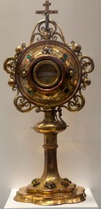 Reliquiar des Heiligen Antoine, Abt und des Heiligen Christophe, Märtyrer, hergestellt in den südlichen Niederlanden, 1579, Domschatz, St. Michael und St. Gudula Kathedrale (Metallarbeit)