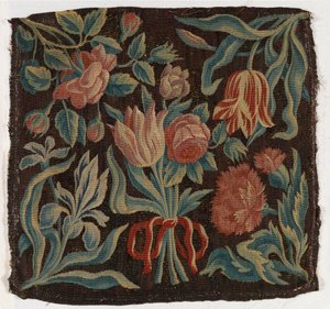 Wandteppich-Kissenbezug mit Tulpen usw., möglicherweise hergestellt in Holland