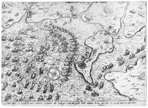 Die englische und niederländische Flotte gegen die spanische Flotte im Hafen von Cádiz, 1596 von Dutch School