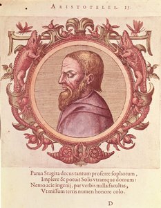Der Philosoph Aristoteles (384-322 v. Chr.), Illustration aus Veterum et Recentium Medicorum Philosophorumque Icones von Johannes Sambucus (1531-1584), veröffentlicht von Plantin in Antwerpen 1574 (Farbstich) von Dutch School