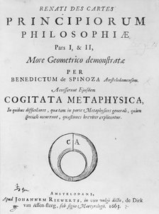 Titelseite zu Renati Descartes principiorum philosophie von Baruch Spinoza, veröffentlicht 1663 von Dutch School