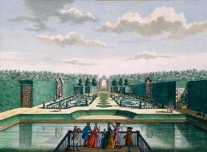 Blick auf das Parterre und den Triumphbogen, Meerestein, aus Het Zeganpralent Kennemerlant von Hendrick de Leth und Matthias Brouerius Van Nidek, veröffentlicht um 1700-1730 von Dutch School