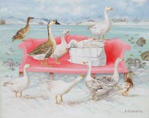 Gänse auf rosa Sofa, 2000 von E.B. Watts