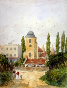 St Pancras Old Church und die Adam and Eve Tavern, London, 1830 von EH Dixon