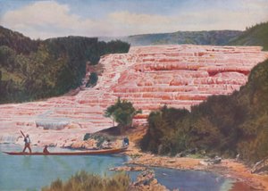 Errötete Schönheit der neuseeländischen Pink Terraces vor ihrer völligen Zerstörung, um 1935