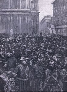 Die CIVs marschieren den Ludgate Hill hinunter, auf dem Weg zum Masion House zum Waterloo-Bahnhof, Illustration aus Cassells Geschichte Englands, 1900er Jahre
