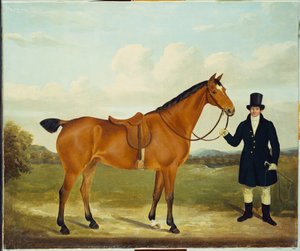 Ein Gentleman mit seinem Jagdhund in einer Landschaft von E.W. Gill