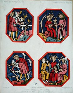 Das Fenster der Winzer, graviert von den Thurwanger-Brüdern, aus einem Buntglasfenster in der Kathedrale von Le Mans