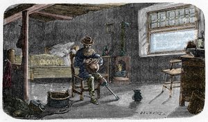 Porträt des jungen Josiah Wedgwood mit einem dauerhaft geschwächten Knie, das durch eine Pockeninfektion verursacht wurde, lernt ein geschickter Töpfer zu werden. von E. A. Tilly