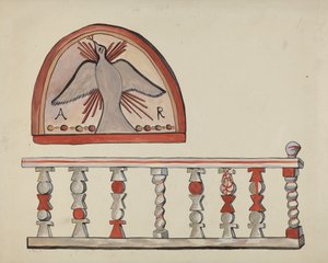 Lunette vom Altar-Kirche in Llano Quemado Altar-Geländer-Kirche im Sanctuario, Chimayo von E. Boyd