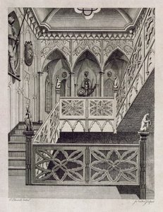 Treppe in Strawberry Hill, graviert von J. Newton, aus 