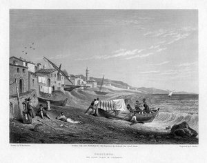 Cogoleto, der Geburtsort von Kolumbus, Italien, 1828 von E. Finden