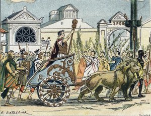 Der Triumphzug von Julius Caesar (Giulio Cesare oder Caius Julius Caesar), Politiker und römischer Schriftsteller