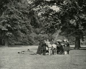 Ihre Majestät pflanzt einen Baum im Garten des Buckingham Palace als Gedenkstätte des Jubiläums, Juni von E. and S. Woodbury