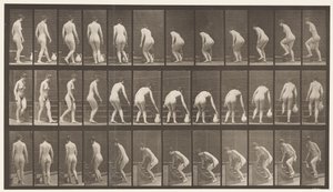 Tafel 108. Drehen zum Treppensteigen, Bücken, einen Krug heben, 1872-1885 von Eadweard Muybridge