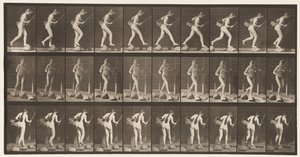 Tafel 177. Über einen Bach auf Trittsteinen gehen mit Angelrute und Korb von Eadweard Muybridge