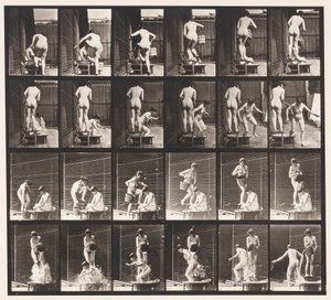 Tafel 407. Zwei Modelle, 8 gießt Eimer Wasser über 1 von Eadweard Muybridge