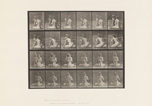Zwei Modelle, Kind bringt Blumenstrauß von Eadweard Muybridge