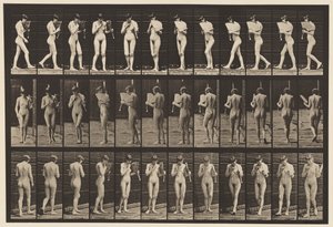 Tafel 46. Gehen, einen Fächer schwenkend und sich umdrehend von Eadweard Muybridge