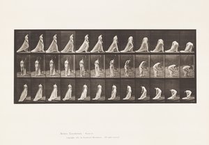 Tafel 56. Gehen, Drehen und Bücken, um den Zug zu heben von Eadweard Muybridge